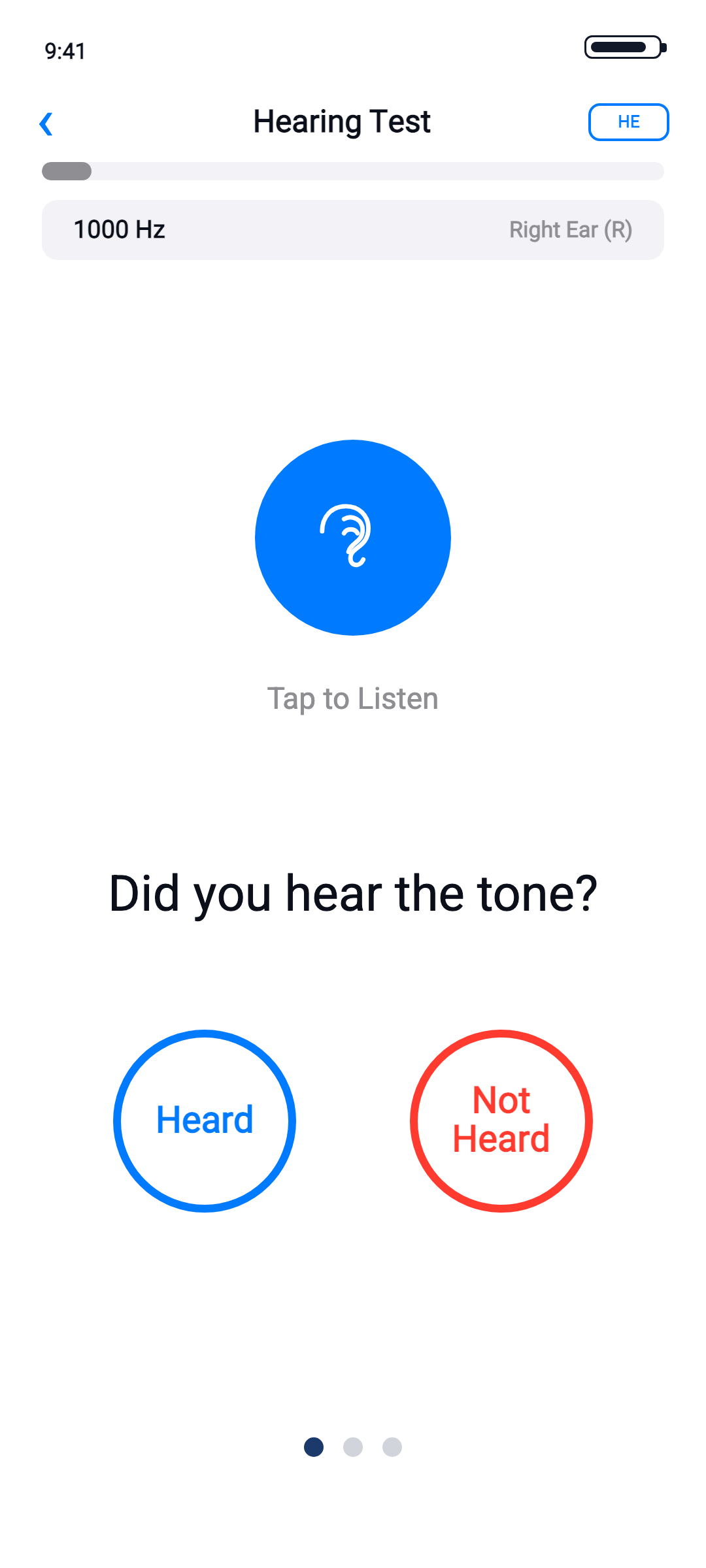 HearApp Pure Tone Test screen