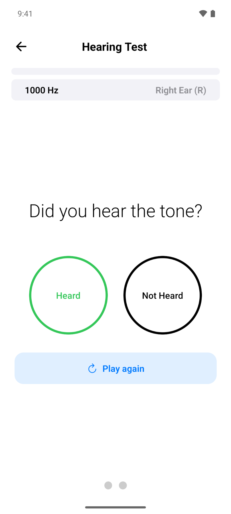 EZTon app Pure Tone Test screen