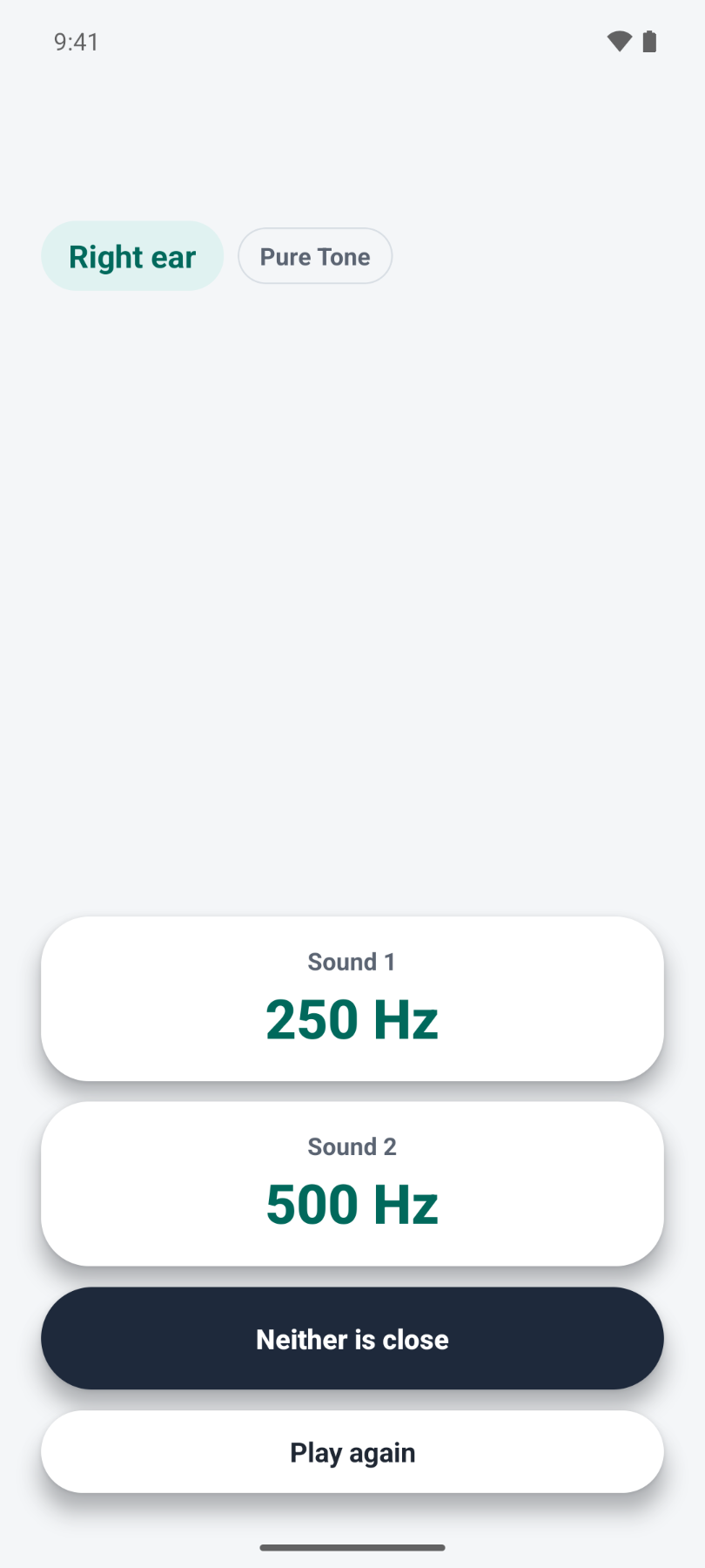 EZTon app Tinnitus Match screen with two sounds to compare